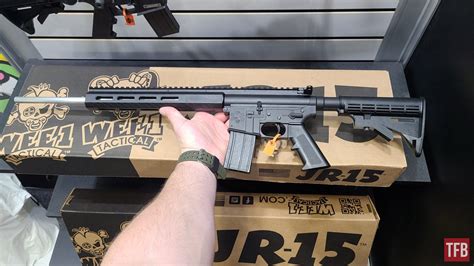 Jan 21, 2023 · The JR-15 is a .22 long rifle roughly 20% smaller than a standard AR-15 that weighs less than 2-and-½ pounds. It is geared toward "smaller enthusiasts," according to Wee 1 Tactical, the manufacturer that makes the guns. 